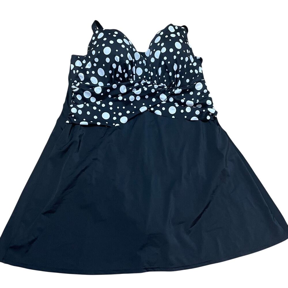 Swimsuits for All Women's 20 Polka Dot Bodice‎ Black White A line Swim Dress NWT